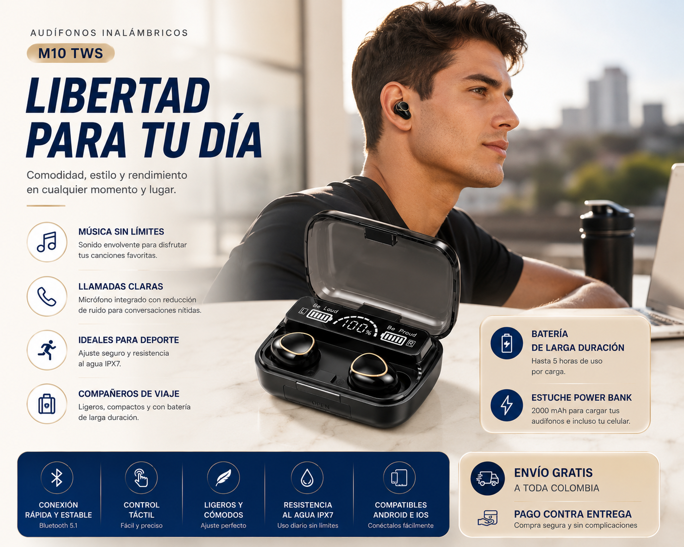 Audífonos M10 TWS | Sonido Potente • Estuche Power Bank