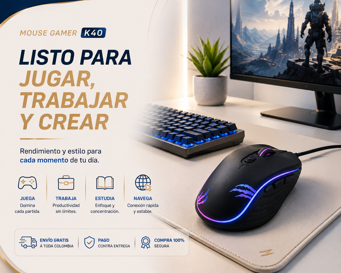 Mouse Gamer K40 – Precisión, Control y Comodidad