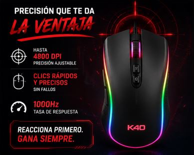 Mouse Gamer K40 – Precisión Extrema + Respuesta Ultra Rápida 🎮