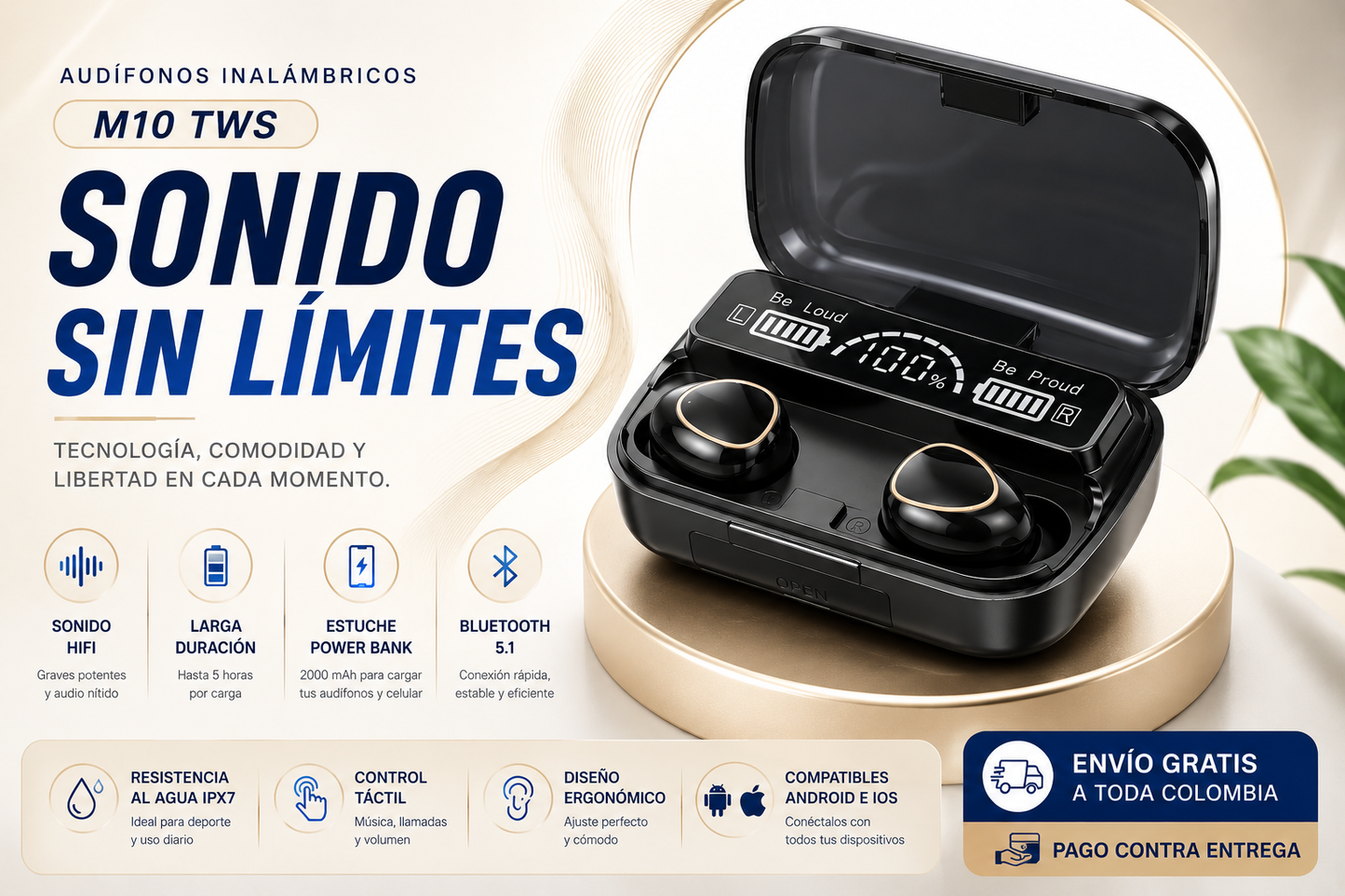 Audífonos M10 TWS | Sonido Potente • Estuche Power Bank