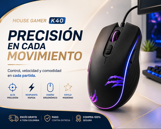 Mouse Gamer K40 – Precisión, Control y Comodidad
