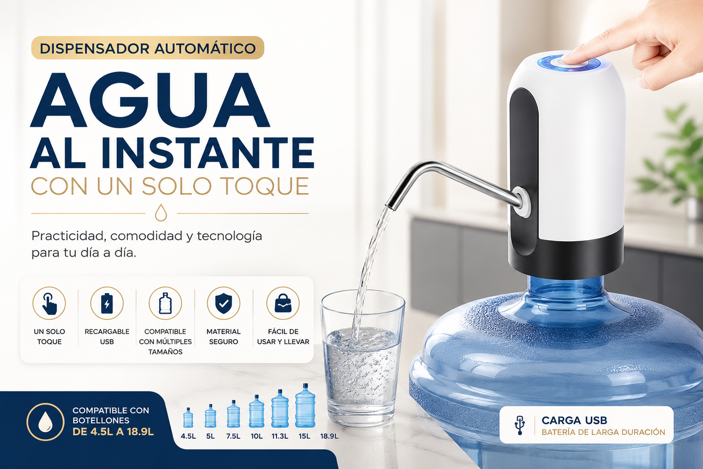Dispensador Automático de Agua Recargable USB
