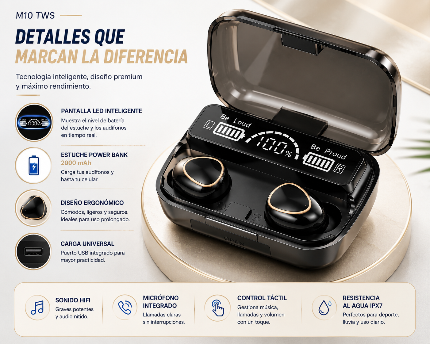 Audífonos M10 TWS | Sonido Potente • Estuche Power Bank