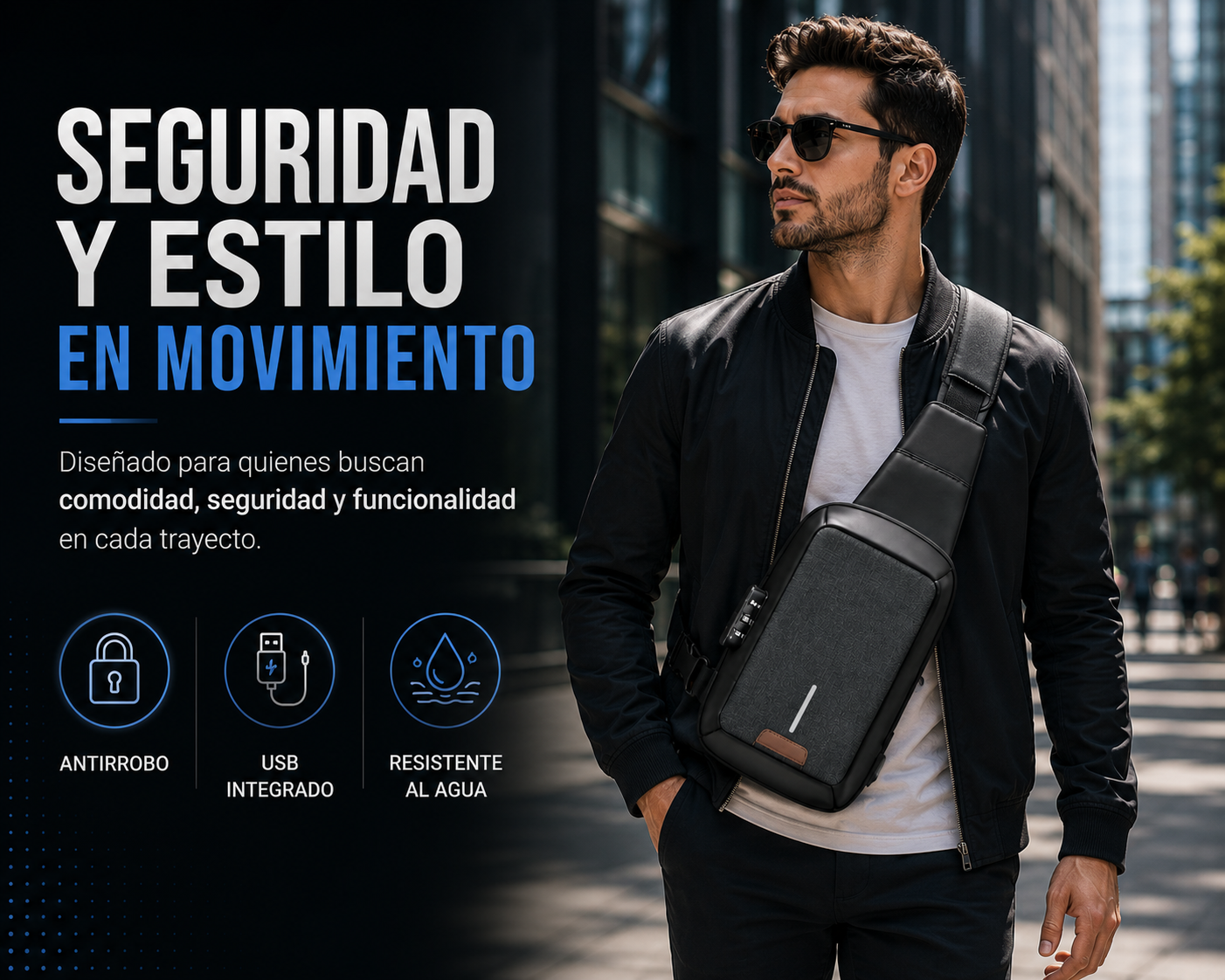 Bolso Bandolera Antirrobo con USB