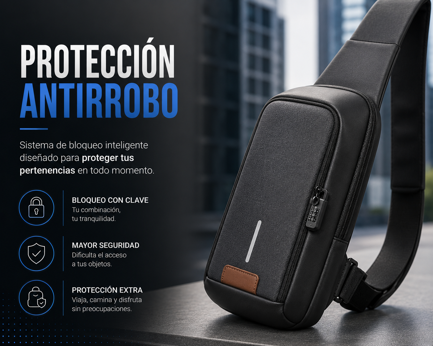Bolso Bandolera Antirrobo con USB